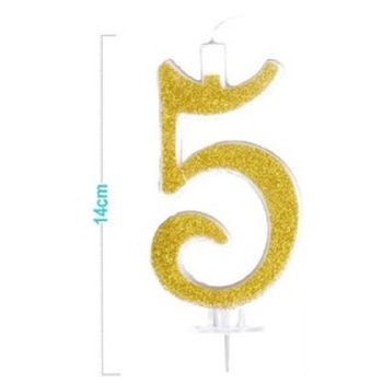 SZÁMGYERTYA "5" ARANYPOROS 14CM