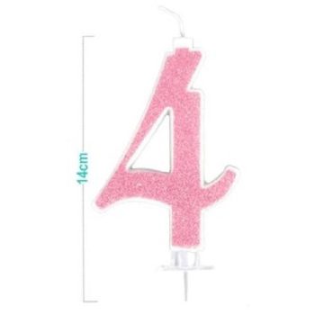 SZÁMGYERTYA "4" RÓZSASZÍN CSILLÁMPOROS 14CM