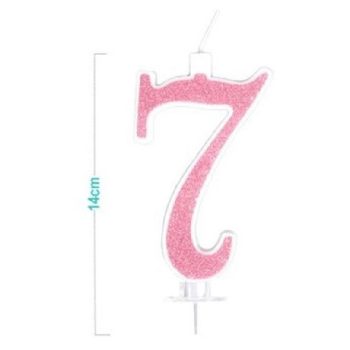 SZÁMGYERTYA "7" RÓZSASZÍN CSILLÁMPOROS 14CM