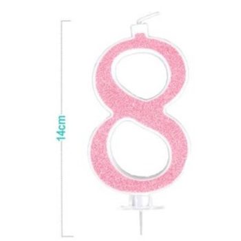 SZÁMGYERTYA "8" RÓZSASZÍN CSILLÁMPOROS 14CM