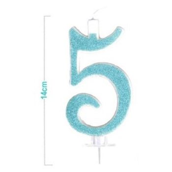 SZÁMGYERTYA "5" KÉK CSILLÁMPOROS 14CM