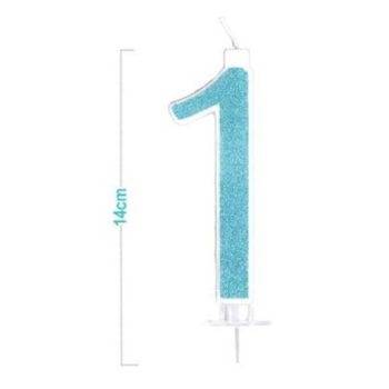 SZÁMGYERTYA "1" KÉK CSILLÁMPOROS 14CM