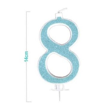 SZÁMGYERTYA "8" KÉK CSILLÁMPOROS 14CM