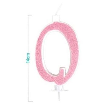 SZÁMGYERTYA "0" RÓZSASZÍN CSILLÁMPOROS 14CM