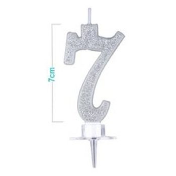 SZÁMGYERTYA "7" EZÜSTPOROS 9CM