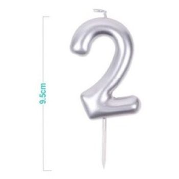 SZÁMGYERTYA "2" 9,5CM EZÜST