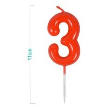 SZÁMGYERTYA "3" 11CM PIROS