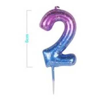 SZÁMGYERTYA "2" 6CM RÓZSASZÍ-KÉK ÁTMENTES