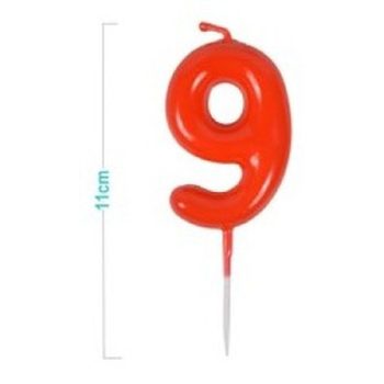 SZÁMGYERTYA "9" 11CM PIROS