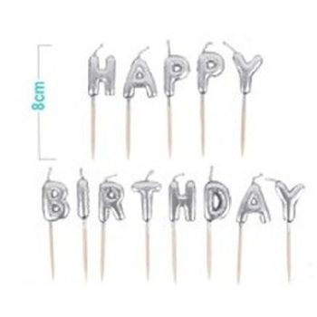   SZÜLINAPI GYERTYA 13DB 8CM  "H A P P Y B I R T H D A Y" EZSÜT