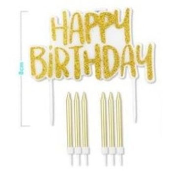 SZÜLINAPI GYERTYA 7DB 8CM  HAPPY BIRTHDAY" ARANY