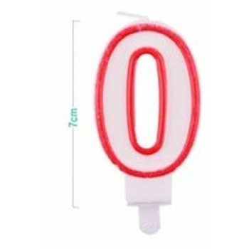SZÁMGYERTYA "0" 9CM FEHÉR/PIROS SZÉLŰ