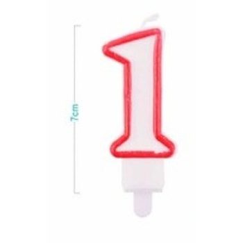 SZÁMGYERTYA "1" 9CM FEHÉR/PIROS SZÉLŰ