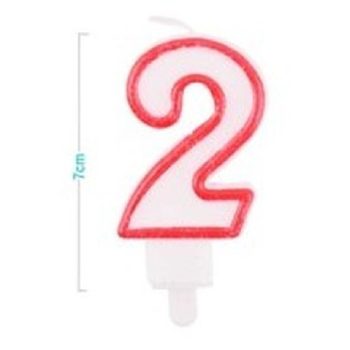 SZÁMGYERTYA "2" 9CM FEHÉR/PIROS SZÉLŰ