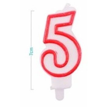 SZÁMGYERTYA "5" 9CM FEHÉR/PIROS SZÉLŰ