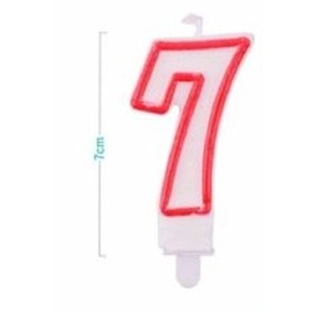 SZÁMGYERTYA "7" 9CM FEHÉR/PIROS SZÉLŰ
