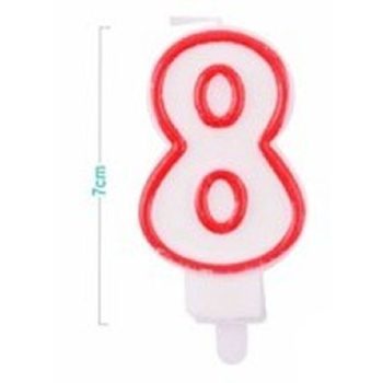 SZÁMGYERTYA "8" 9CM FEHÉR/PIROS SZÉLŰ