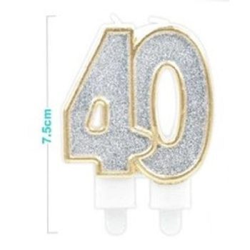 SZÁMGYERTYA "40" 7,5CM ARANY SZÉLŰ EZÜSTPOROS