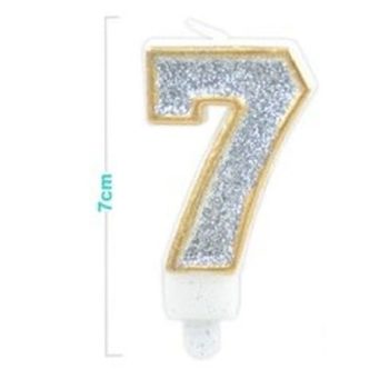 SZÁMGYERTYA "7" 7CM ARANY SZÉLŰ EZÜSTPOROS