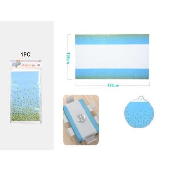 ASZTALTERÍTŐ 180X108CM KÉK-FEHÉR-ARANY PÖTTYÖKKEL