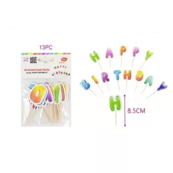   TORTADÍSZ 13DB 8,5CM  " H A P P Y B I R T H D A Y "