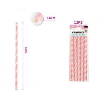 SZÍVÓSZÁL PAPÍR RÓZSASZÍN PÖTTYÖS 20CM 12DB-OS