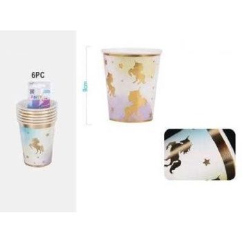 POHÁR PAPÍR ARANY UNIKORNIS 9,5CM 6DB-OS