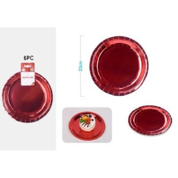 TÁNYÉR PAPÍR FÉMES VÖRÖS 23CM 6DB-OS