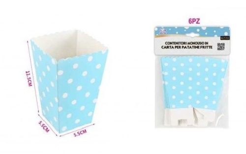POPCORN DOBOZ KÉK PÖTTYÖS 5,5X11,5CM 6DB-OS