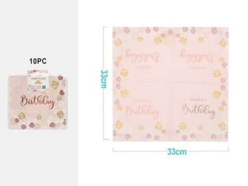SZALVÉTA PAPÍR RÓZSASZÍN "HAPPY BIRTHDAY" 33CM 10DB-OS