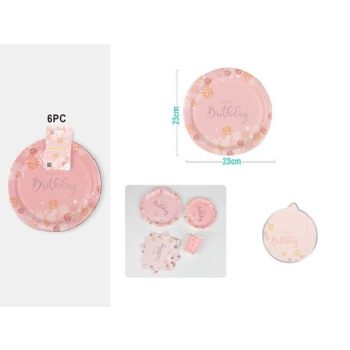   TÁNYÉR PAPÍR RÓZSASZÍN "HAPPY BIRTHDAY" 23CM 6DB-OS