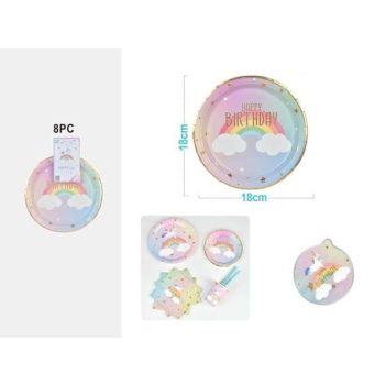   TÁNYÉR PAPÍR UNIKORNIS "HAPPY BIRTHDAY" 18CM 8DB-OS