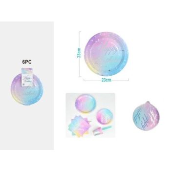   TÁNYÉR PAPÍR SZÍNES "HAPPY BIRTHDAY" 23CM 6DB-OS