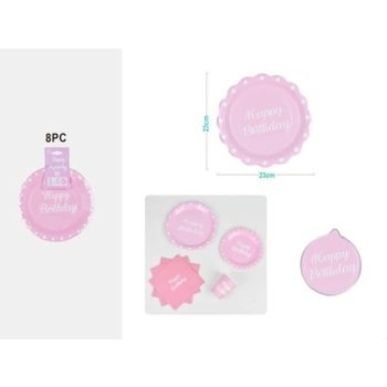   TÁNYÉR PAPÍR RÓZSASZÍN "HAPPY BIRTHDAY" 18CM 8DB-OS