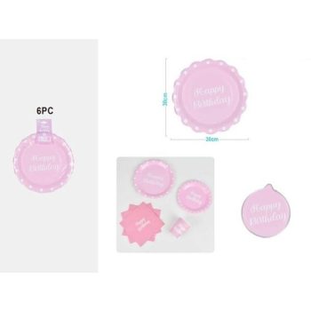   TÁNYÉR PAPÍR RÓZSASZÍN "HAPPY BIRTHDAY" 23CM 6DB-OS