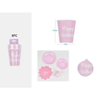   POHÁR PAPÍR RÓZSASZÍN "HAPPY BIRTHDAY" 9CM 6DB-OS