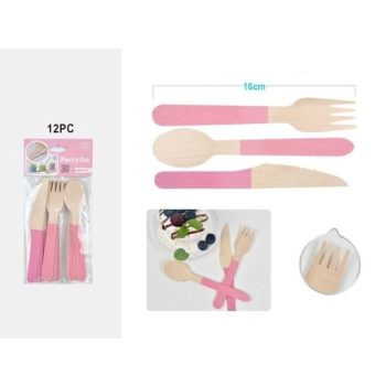 EVŐESZKÖZ SZETT RÓZSASZÍN 16CM 12DB-OS (4SZETT)