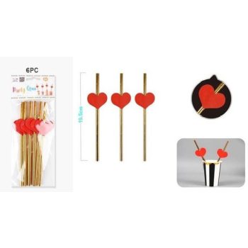 SZÍVÓSZÁL PAPÍR ARANY SZÍV 19,5CM 6DB-OS