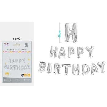   LUFI SZETT 13DB-OS "HAPPY BIRTHDAY" FELIRAT M:40CM EZÜST