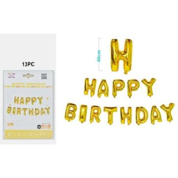   LUFI SZETT 13DB-OS "HAPPY BIRTHDAY" FELIRAT M:40CM ARANY