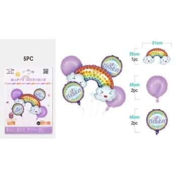   LUFI SZIVÁRVÁNY "HAPPY BIRTHDAY" FELÍRAT 5DB 2/45CM 2/45CM 1*55CM