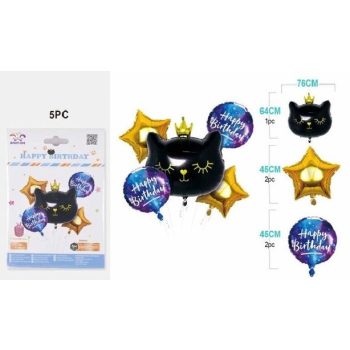   LUFI HŐLÉGBALLON SZETT "FEKETE MACSKA" KÜL.MÉRETBEN 5DB