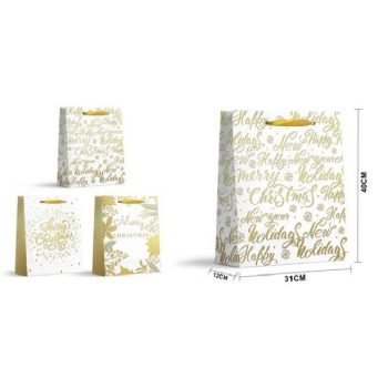 KARÁCSONYI AJÁNDÉKTÁSKA 31X40X12CM FEHÉR ARANY