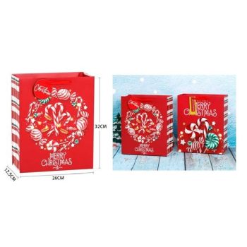   KARÁCSONYI AJÁNDÉKTASAK "PÁLCIKA" 26X12,5X32CM PIROS