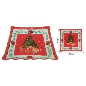 KÍNÁLÓ ÜVEG NÉGYZET HULLÁMOS SZÉL KARÁCSONYI 25X25CM