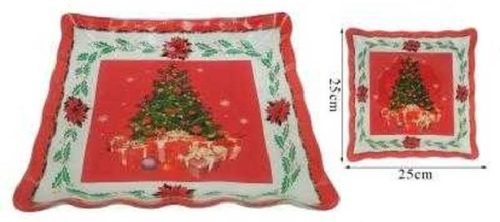 KÍNÁLÓ ÜVEG NÉGYZET HULLÁMOS SZÉL KARÁCSONYI 25X25CM