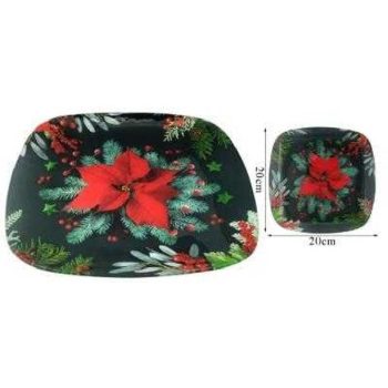 KÍNÁLÓ ÜVEG LEKEREKÍTETT NÉGYZET KARÁCSONYI 20X20CM