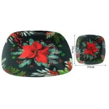 KÍNÁLÓ ÜVEG LEKEREKÍTETT NÉGYZET KARÁCSONYI 30X30CM