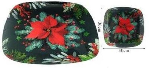 KÍNÁLÓ ÜVEG LEKEREKÍTETT NÉGYZET KARÁCSONYI 30X30CM