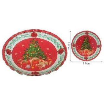 KÍNÁLÓ ÜVEG KEREK HULLÁMOS SZÉL KARÁCSONYI 19X19CM